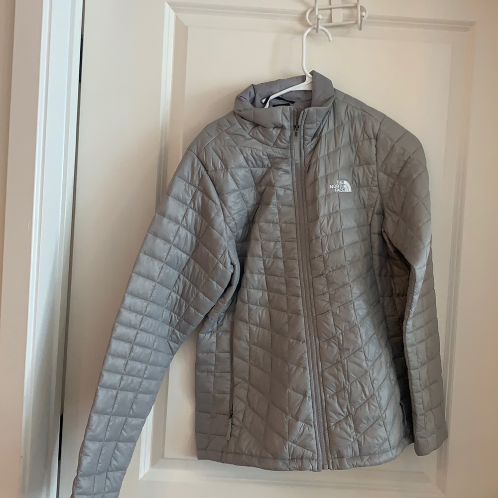 Gray North Face quilted down